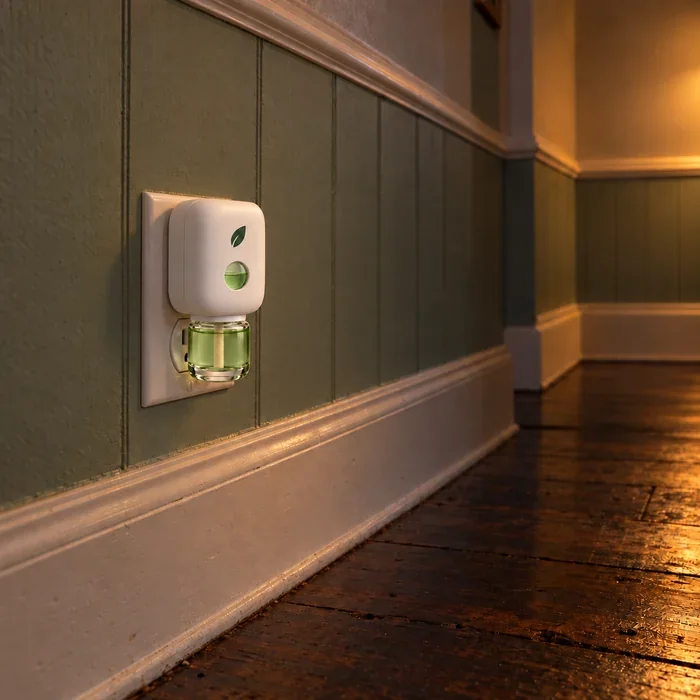 A baseboard running to the corner, MintKeep plugged in along it.