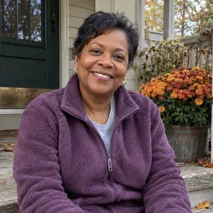 Denise on her front steps.