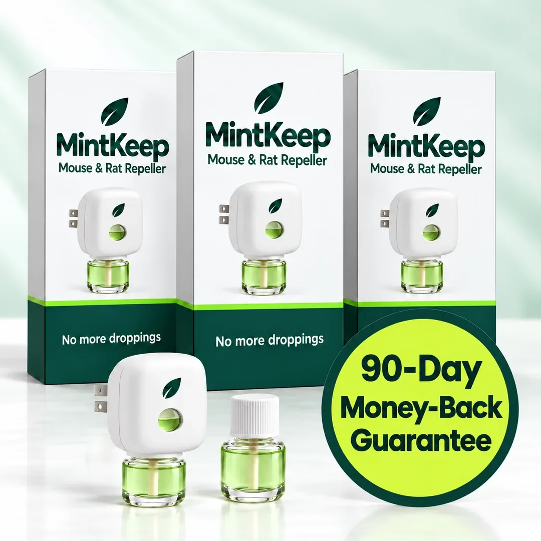 MintKeep boxes with the plug-in and a refill, and the 90-day money-back guarantee seal.