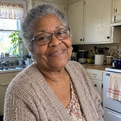 Loretta in her kitchen.