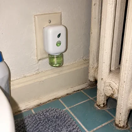 Karen's phone photo: MintKeep plugged in by the radiator in her mother's bathroom.