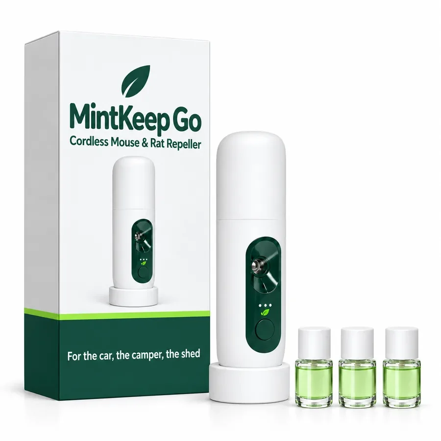 The MintKeep Go box, with the Go and its mint refills in front of it