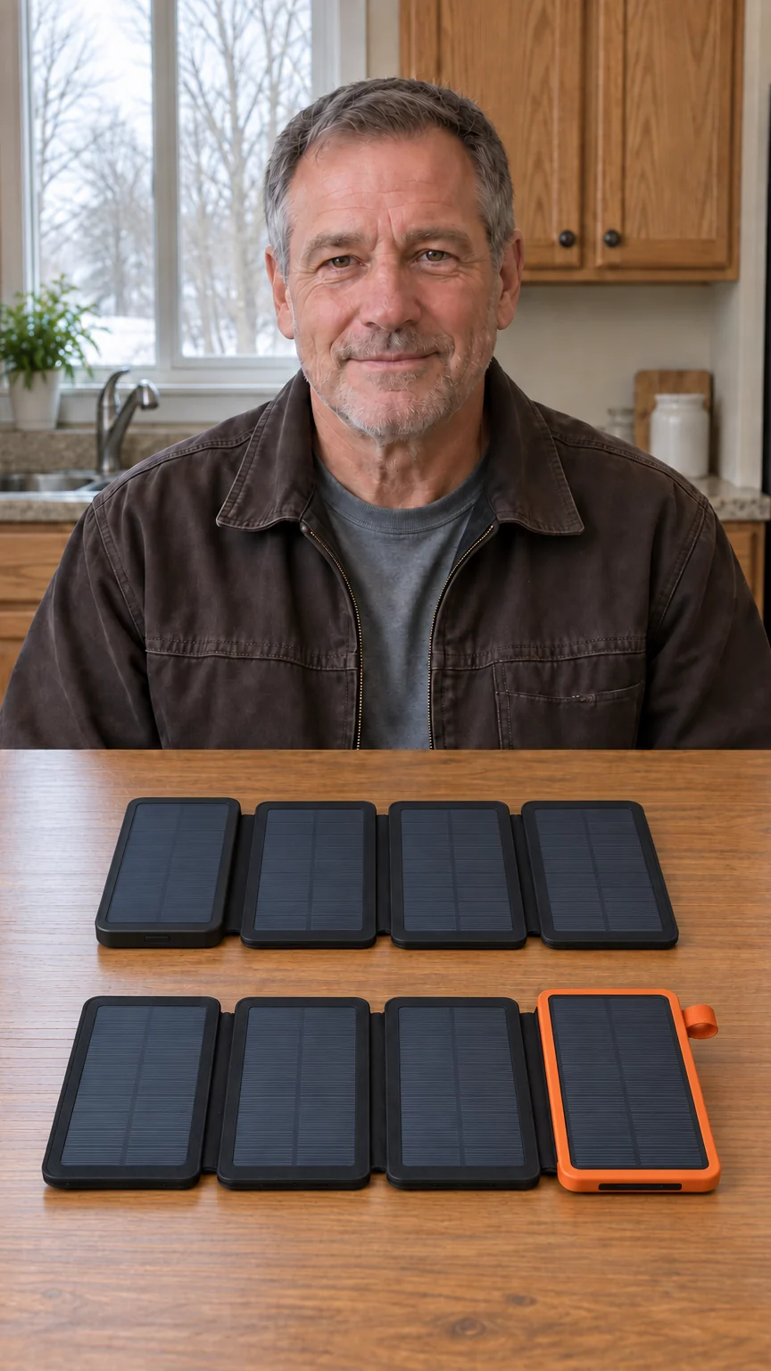 Dale, a lineman, at his kitchen table with the TerraCell Max and the TerraCell open in front of him