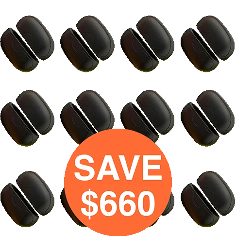 12 black Mag-Split warmers, each split into its two halves, an orange badge: SAVE $660