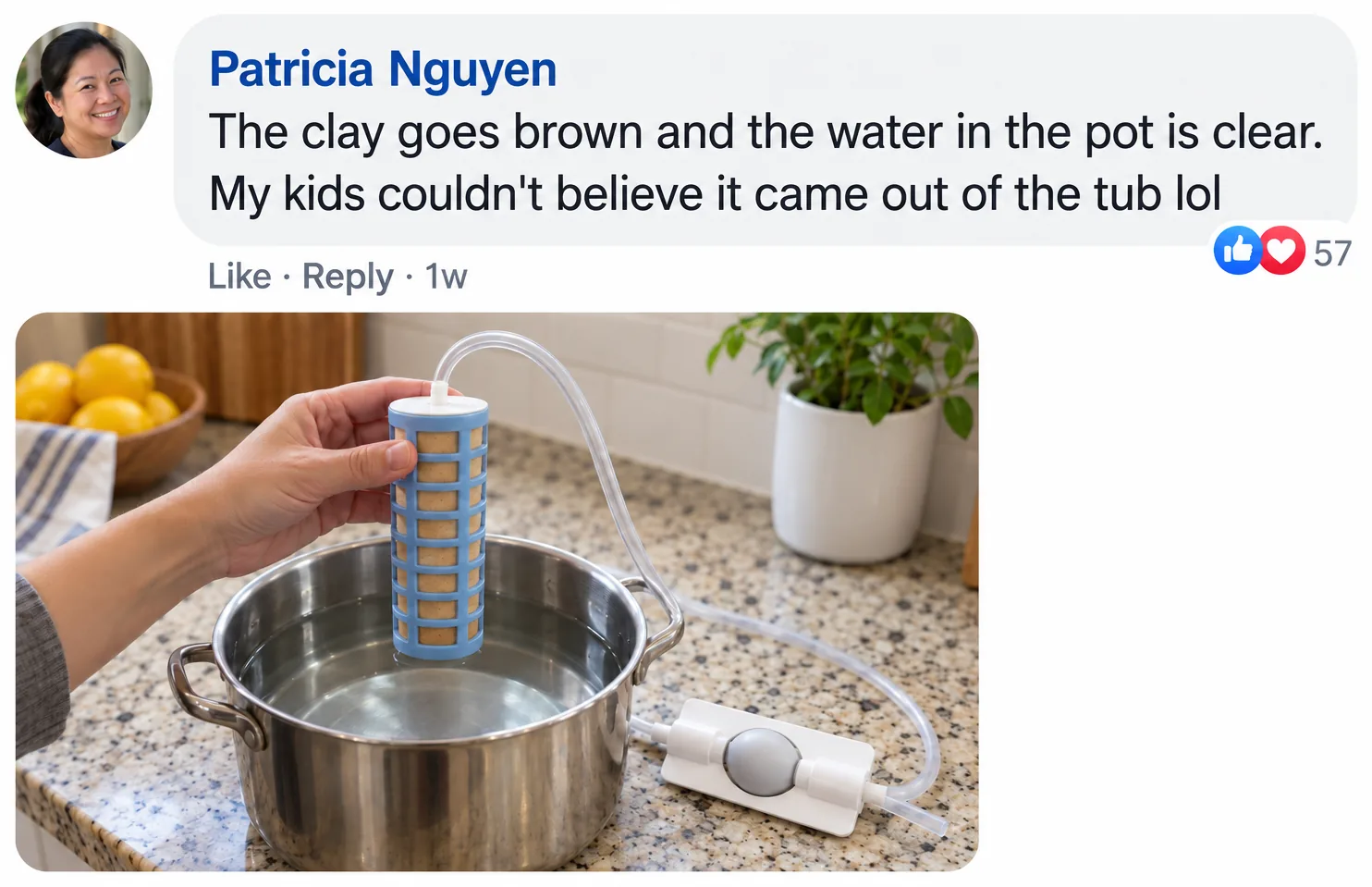 Customer comment from Patricia Nguyen, with her photo of the used filter (sample)