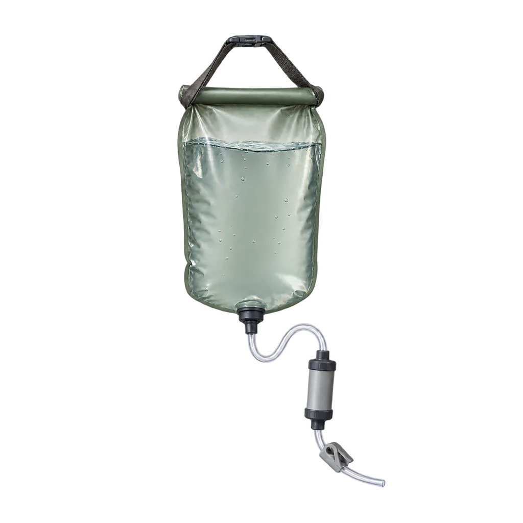 A hanging gravity bag filter