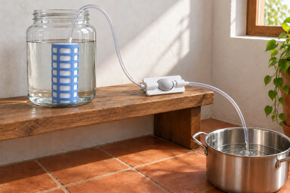 Then a steady run of water into the pot.