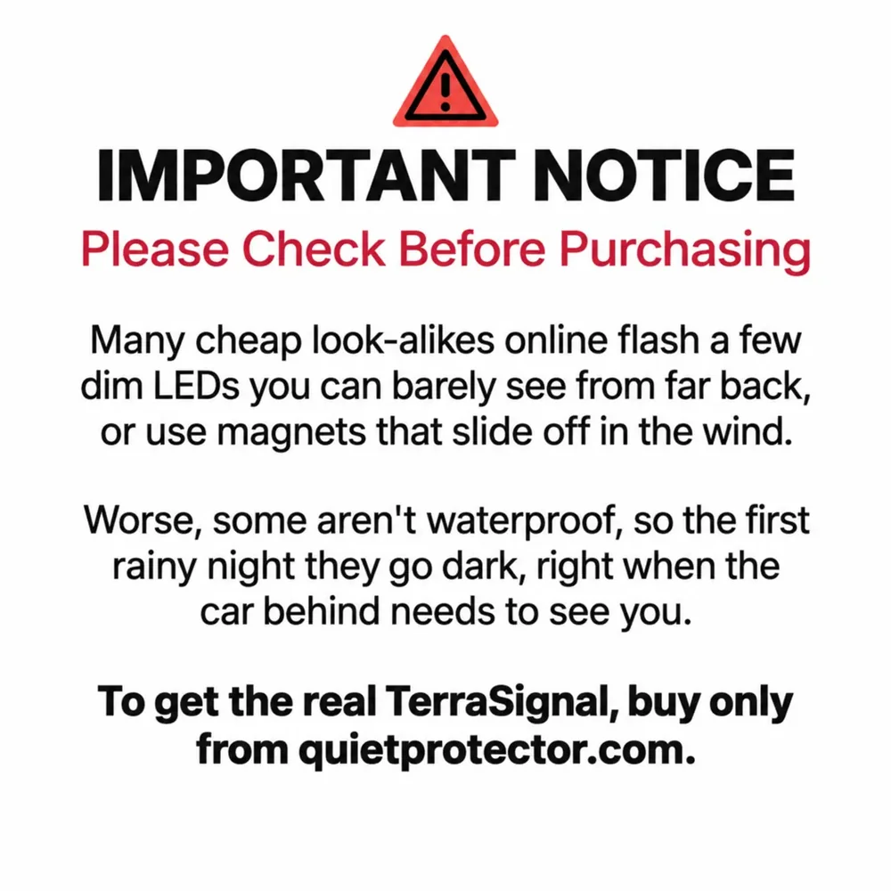 Important notice: cheap look-alikes online. Buy the real TerraSignal only from quietprotector.com.