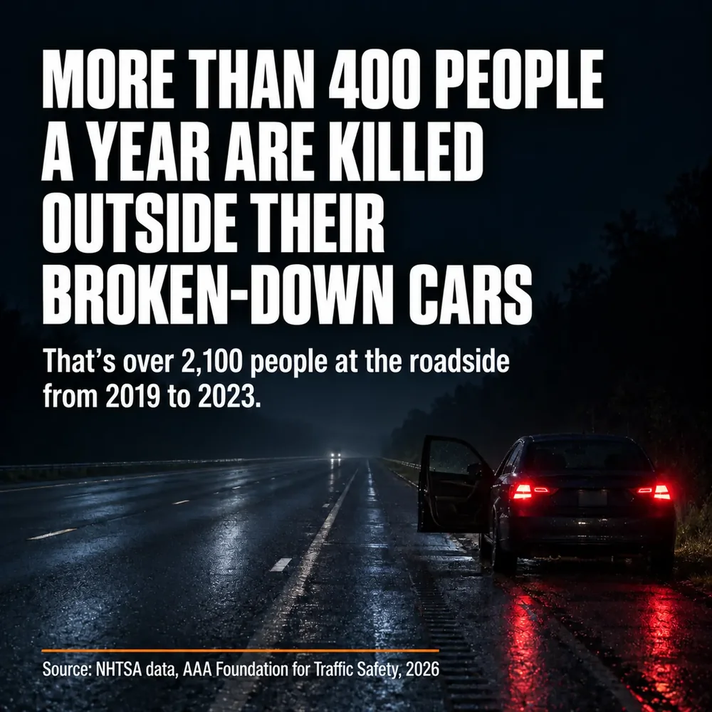 More than 400 people a year are killed outside a car stopped at the roadside.