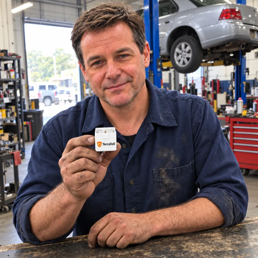 Mike, mechanic, holding TerraTell